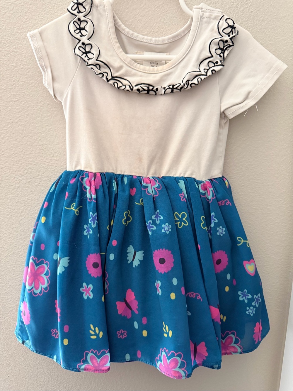 Girl's White Top with Blue Floral Skirt Casual Dress